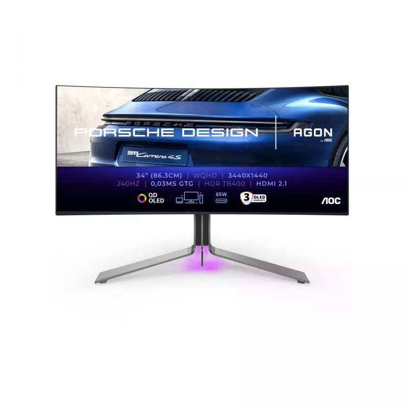AOC Porsche PD34 tietokonenäyttö 86,4 cm (34 inch) 3440 x 1440 pikseliä Wide Quad HD QD-OLED musta