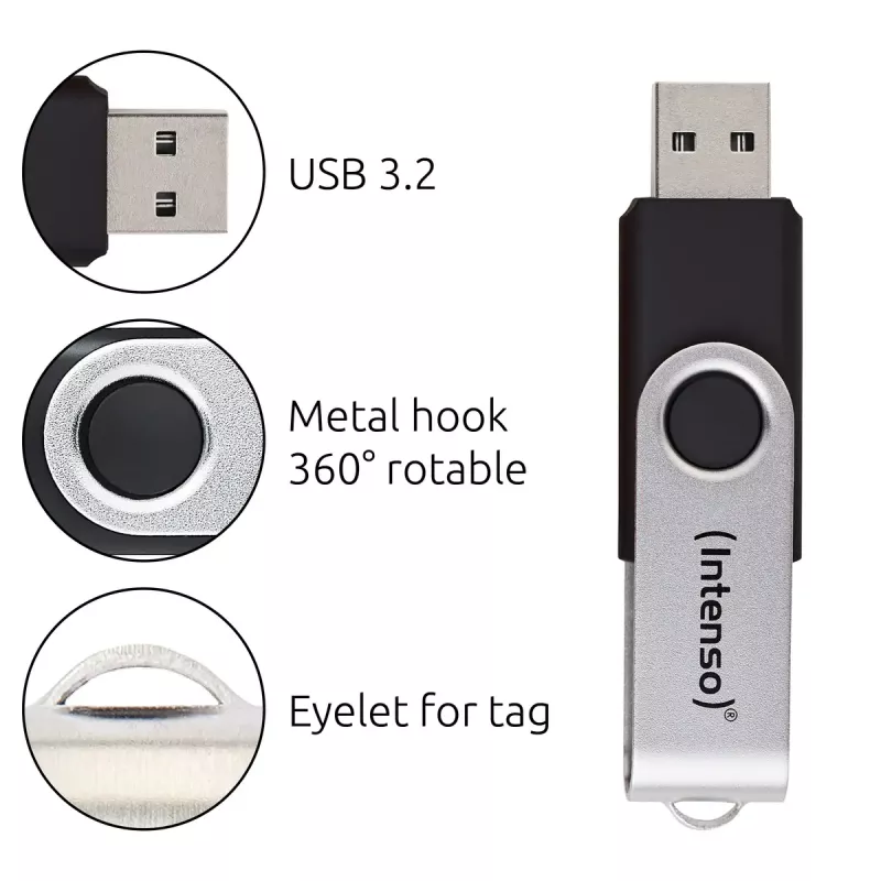 USB-muistitikku Intenso 128 GB USB-A 3.2 Gen 1x1 musta-hopea