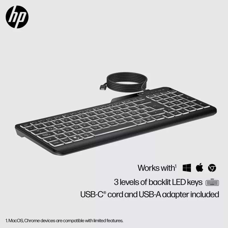HP 400 taustavalaistu langallinen näppäimistö täysikokoinen USB musta