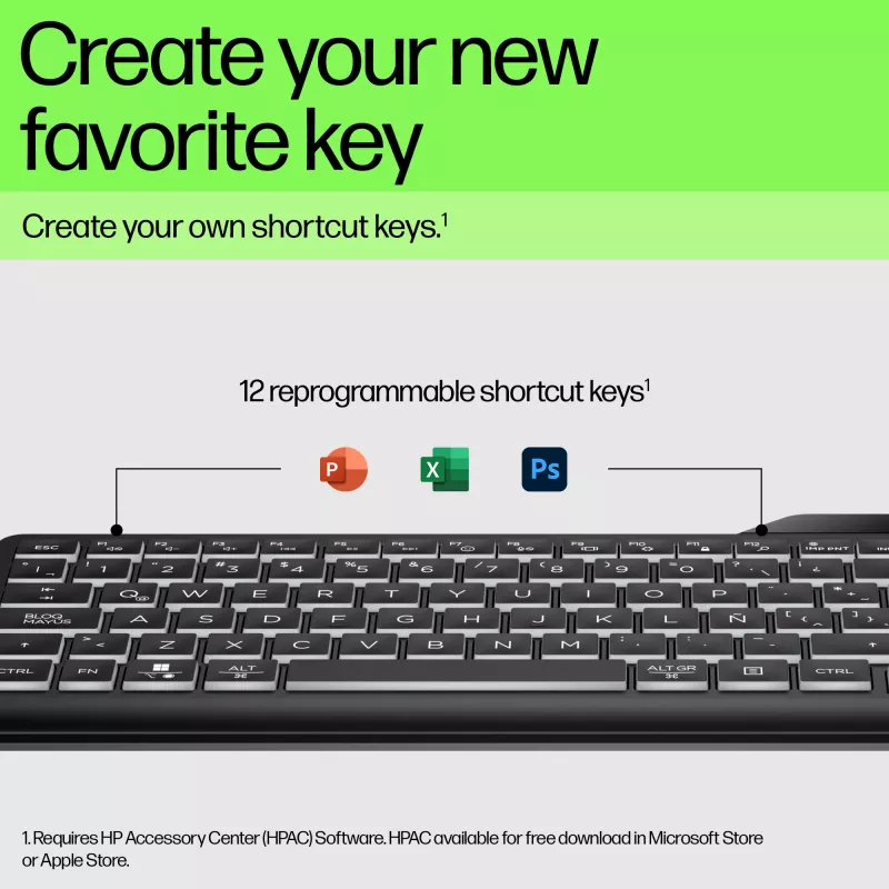 HP 400 taustavalaistu langallinen näppäimistö täysikokoinen USB musta