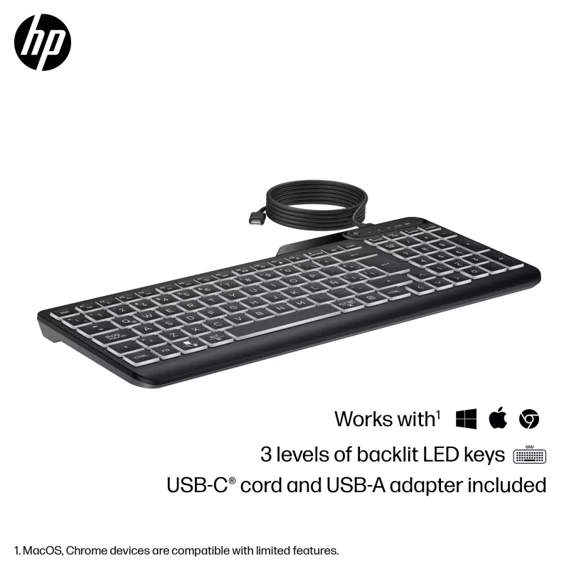 HP 400 taustavalaistu langallinen näppäimistö täysikokoinen USB musta