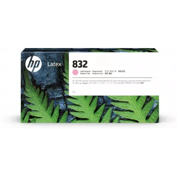 HP 832 1 litran vaaleanmagenta lateksimustepatruuna, HP Latex 700, 700 W, 800, 800 W -tulostimet, lämpömustesuihkutulostus, magenta, Kiina, Yhdysvallat, Singapore, 243 mm, 64 mm
