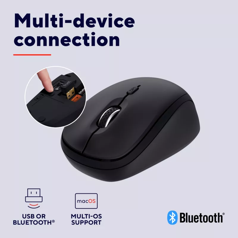 Trust Yvi+ -hiiri yleiskäyttöön molempikätinen RF Wireless + Bluetooth optinen 1600 DPI