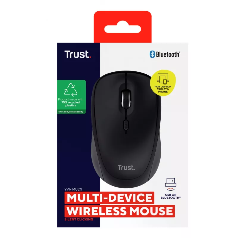 Trust Yvi+ -hiiri yleiskäyttöön molempikätinen RF Wireless + Bluetooth optinen 1600 DPI