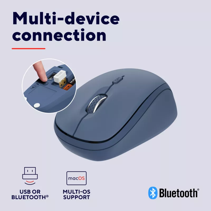 Trust Yvi+ -hiiri yleiskäyttöön molempikätinen RF Wireless + Bluetooth optinen 1600 DPI