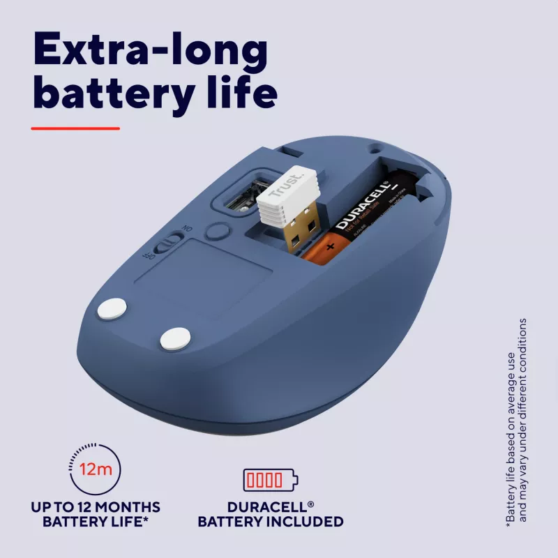 Trust Yvi+ -hiiri yleiskäyttöön molempikätinen RF Wireless + Bluetooth optinen 1600 DPI