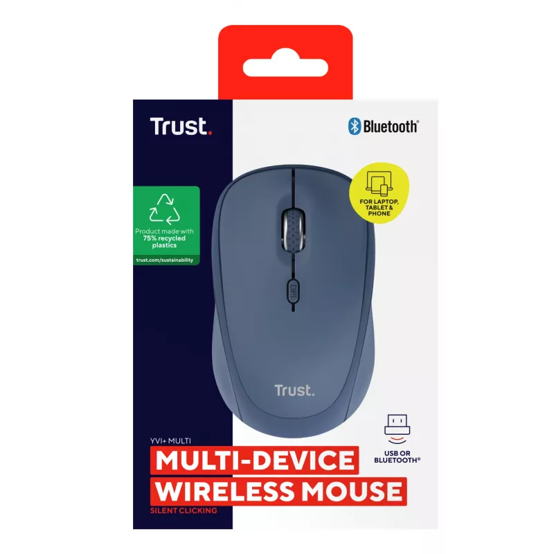 Trust Yvi+ -hiiri yleiskäyttöön molempikätinen RF Wireless + Bluetooth optinen 1600 DPI