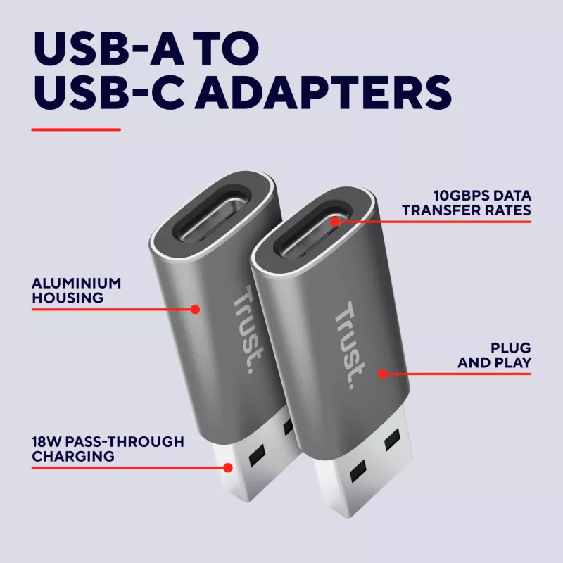 Trust Calyx USB Type-C USB Type-A harmaa liitäntä 1 USB Type-C liitäntä 2 USB Type-A