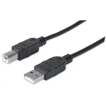 Manhattan USB-A–USB-B-kaapeli, 3 m, uros-uros, 480 Mbit/s (USB 2.0), Hi-Speed USB, musta, elinikäinen takuu, vastaa USB2HAB3M.