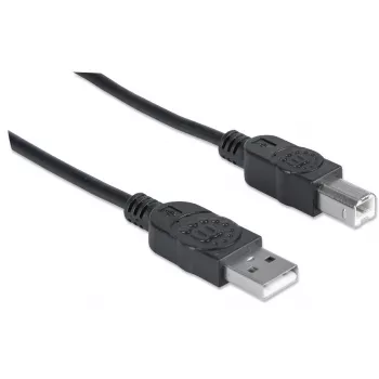Manhattan USB-A–USB-B-kaapeli, 3 m, uros-uros, 480 Mbit/s (USB 2.0), Hi-Speed USB, musta, elinikäinen takuu, vastaa USB2HAB3M.