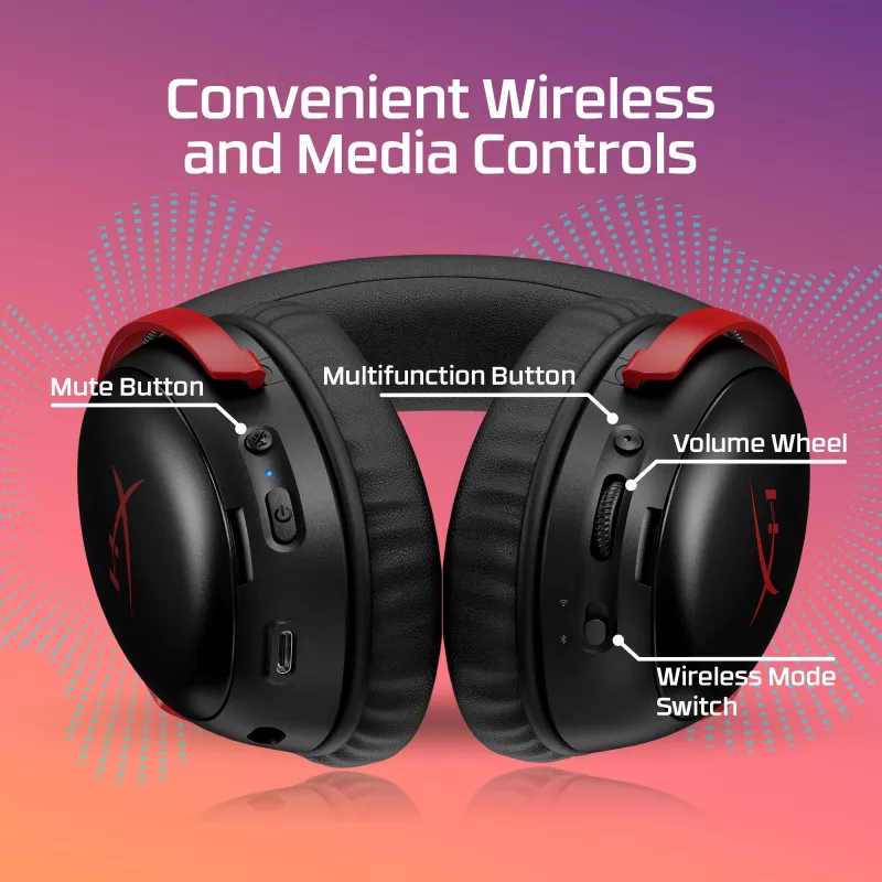 HyperX Cloud III S Wireless -pelikuulokkeet (musta-punainen), punainen, Kiina, korvia ympäröivä, suljettu, 115 mm, 210 mm