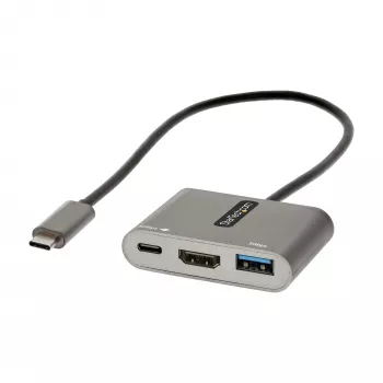 StarTech.com USB-C-moniporttisovitin, USB-C–HDMI 4K-video, 100W PD läpivienti, USB 3.0 -keskitin 5 Gbit/s (1x Type-C/1x A), USB-C-minitelakka, USB-C-matkatelakka, kannettava telakointiasema