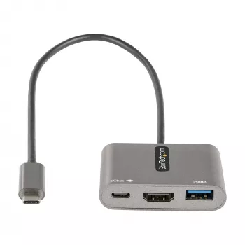 StarTech.com USB-C-moniporttisovitin, USB-C–HDMI 4K-video, 100W PD läpivienti, USB 3.0 -keskitin 5 Gbit/s (1x Type-C/1x A), USB-C-minitelakka, USB-C-matkatelakka, kannettava telakointiasema