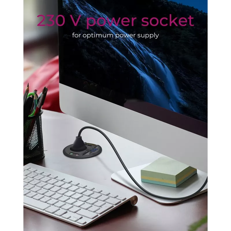 ICY BOX IB-HUB1430-CR pöytään upotettava USB 3.2 Gen 1 -moniporttinen keskitin, musta