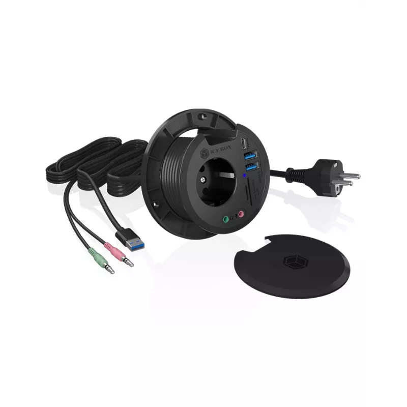 ICY BOX IB-HUB1430-CR pöytään upotettava USB 3.2 Gen 1 -moniporttinen keskitin, musta