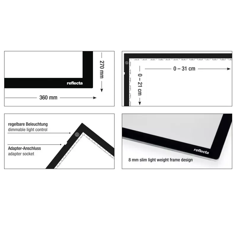Yksittäiskuvakehys Reflecta LED-valopöytä A4 erittäin ohut musta 31x21 cm