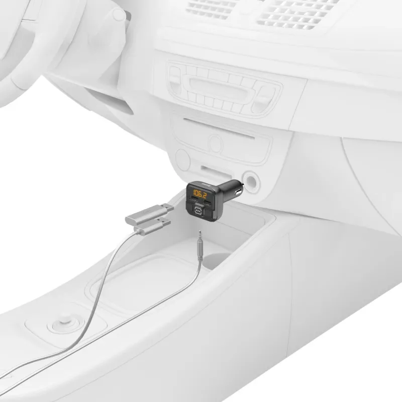 Hama 00014163 FM-lähetin / virtasovitin matkapuhelimelle, tabletille, AUX-IN, USB-IN, musta