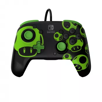 Peliohjain PDP REMATCH langallinen ohjain 1-Up Glow in the Dark Nintendo Switchille, USB, 3 m kaapeli, D-pad, Home-painike, musta/vihreä