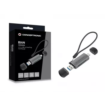 Conceptronic BIAN05G 2-in-1 USB 3.0 Dual Plug -kortinlukija, SD/MicroSD 3.0, UHS-I