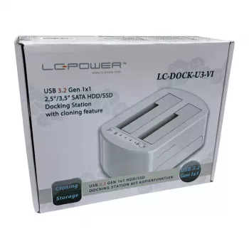 LC Power LC-DOCK-U3-VI - HDD / SSD -telakointiasema - 2.5, 3.5 (6,4 cm, 8,9 cm) - 2 lähetintä/kanava - SATA - USB 3,2 (Gen 2x1) - valkoinen, munankuori (LC-DOCK-