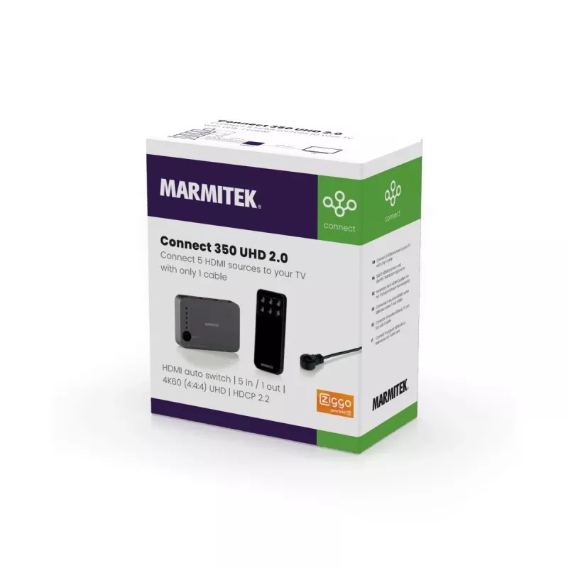 Marmitek Connect 350 UHD 2.0 HDMI-kytkin, HDMI 2.0b, 4K 2160p, 18 Gbit/s, musta