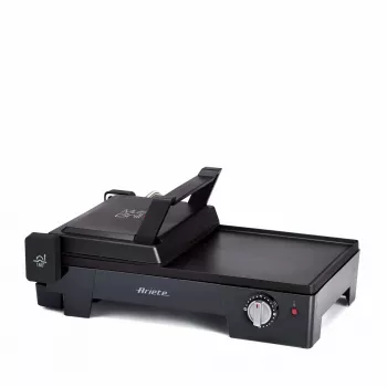 Ariete 1916 Multi Grill 3 in 1 - sähkögrilli, barbecue, sileä ja uritettu levy - 180° avautuminen - säädettävä termostaatti - 2400 wattia - musta