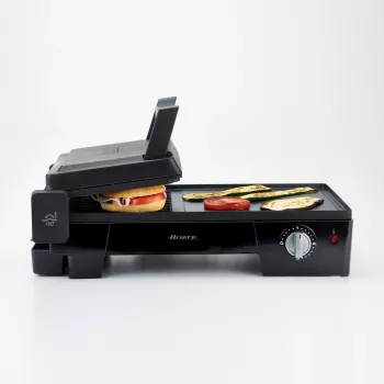 Ariete 1916 Multi Grill 3 in 1 - sähkögrilli, barbecue, sileä ja uritettu levy - 180° avautuminen - säädettävä termostaatti - 2400 wattia - musta
