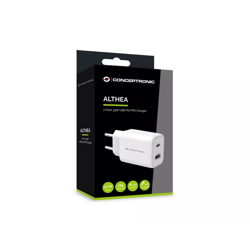Conceptronic ALTHEA 2-porttinen 33W USB PD PPS laturi, QC 3.0