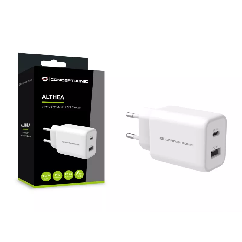 Conceptronic ALTHEA 2-porttinen 33W USB PD PPS laturi, QC 3.0