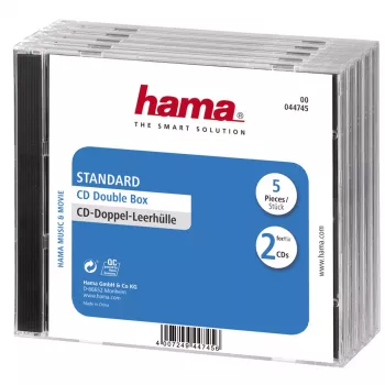 Hama CD-kaksoisjewelcase standard, 5 kpl:n pakkaus 2 levyä läpinäkyvä