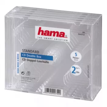 Hama 44752 CD-kaksoisjewelcase 5 kpl:n pakkaus 2 levylle läpinäkyvä