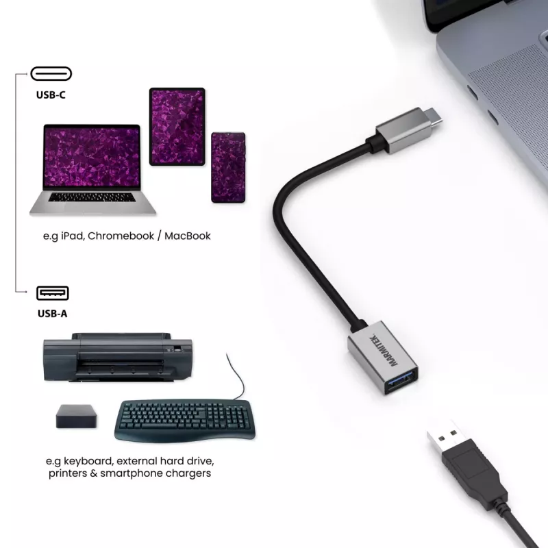 USB-kaapeli Marmitek 08375 0,15 m USB 3.2 Gen 1 USB-C USB-A musta hopea