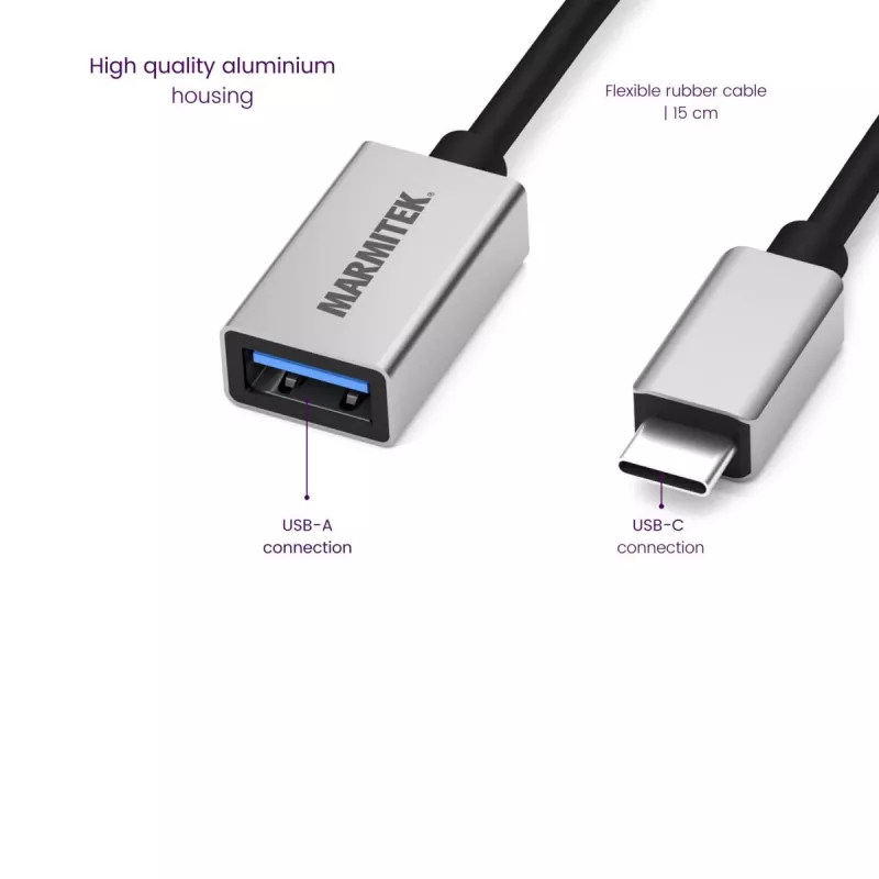 USB-kaapeli Marmitek 08375 0,15 m USB 3.2 Gen 1 USB-C USB-A musta hopea