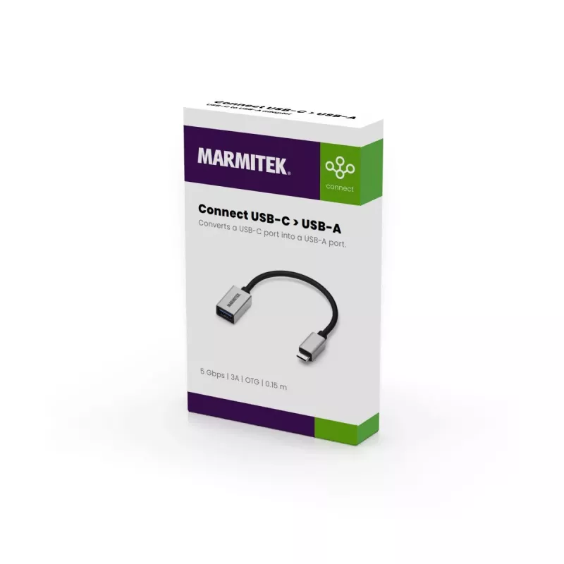 USB-kaapeli Marmitek 08375 0,15 m USB 3.2 Gen 1 USB-C USB-A musta hopea