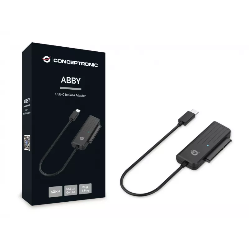 Conceptronic ABBY02B USB-C–SATA-sovitin, 2,5 tuumaa, USB 3.2 Gen 1 5 Gbit/s, 0,2 m, musta