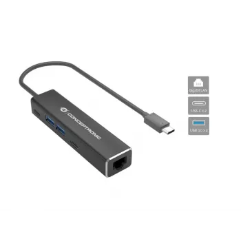 Conceptronic ABBY13B Gigabit Ethernet USB 3.2 Gen 1 -sovitin USB-keskittimellä, GbE, USB-A x 2, USB-C x 2