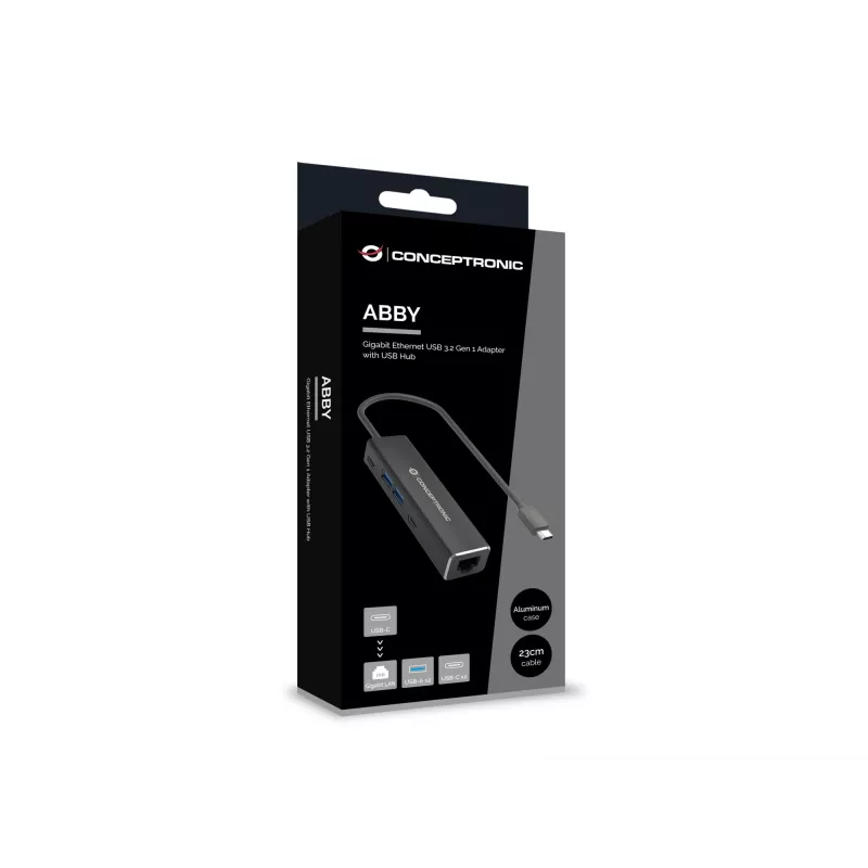 Conceptronic ABBY13B Gigabit Ethernet USB 3.2 Gen 1 -sovitin USB-keskittimellä, GbE, USB-A x 2, USB-C x 2