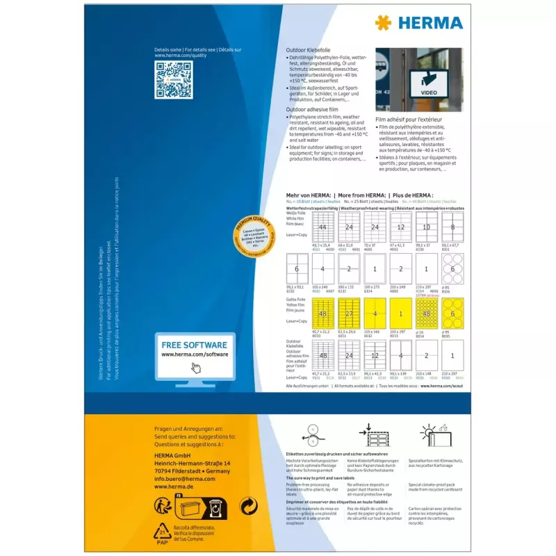 HERMA 9501 itseliimautuva tarra suorakaide pysyvä valkoinen 50 kpl