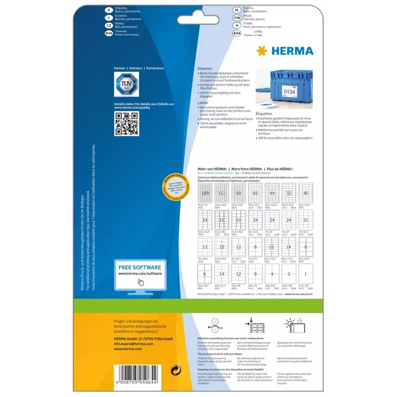 Itseliimautuva tulostetarra HERMA Labels Premium A4 210x297 mm