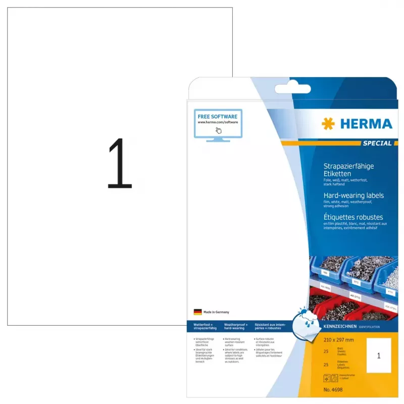 Itseliimautuva tulostetarra HERMA Labels kestävä A4 210x297 mm