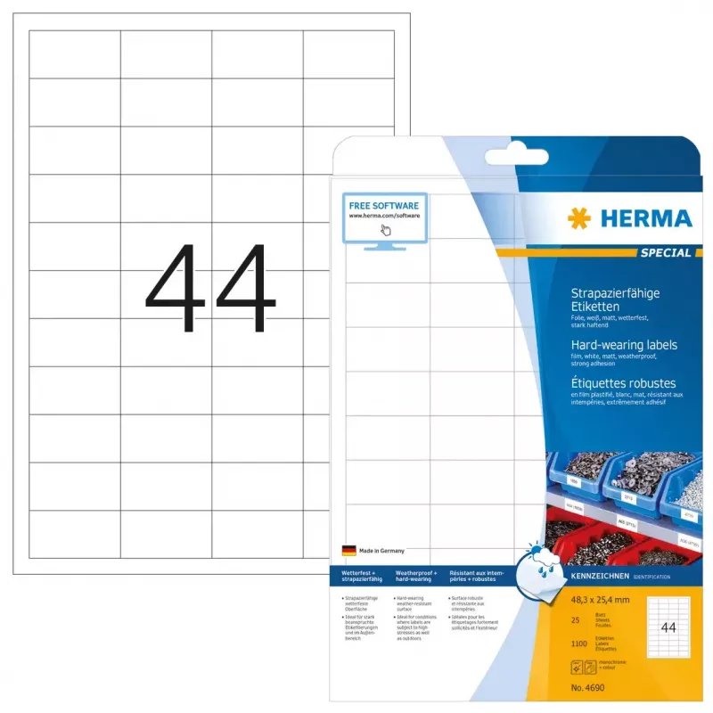 Itseliimautuvat tulostetarrat HERMA Labels kestävä A4 48,3x25,4 mm