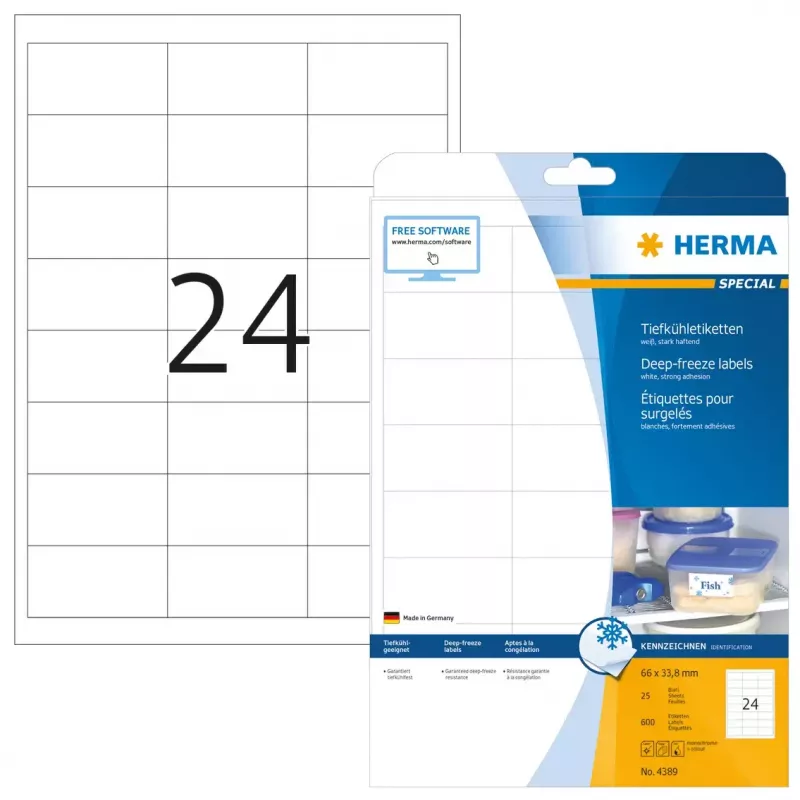 Itseliimautuvat tulostetarrat HERMA pakastin 66x33,8 mm