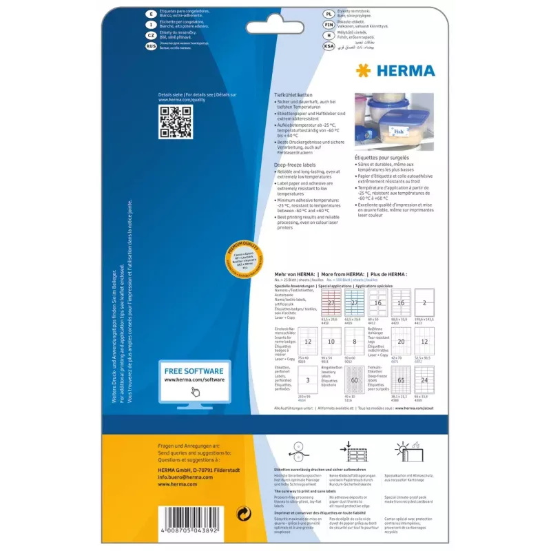 Itseliimautuvat tulostetarrat HERMA pakastin 66x33,8 mm