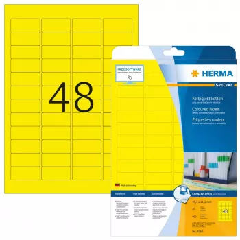 Itseliimautuvat tulostetarrat HERMA Coloured Labels A4 45,7x21,2 mm keltainen