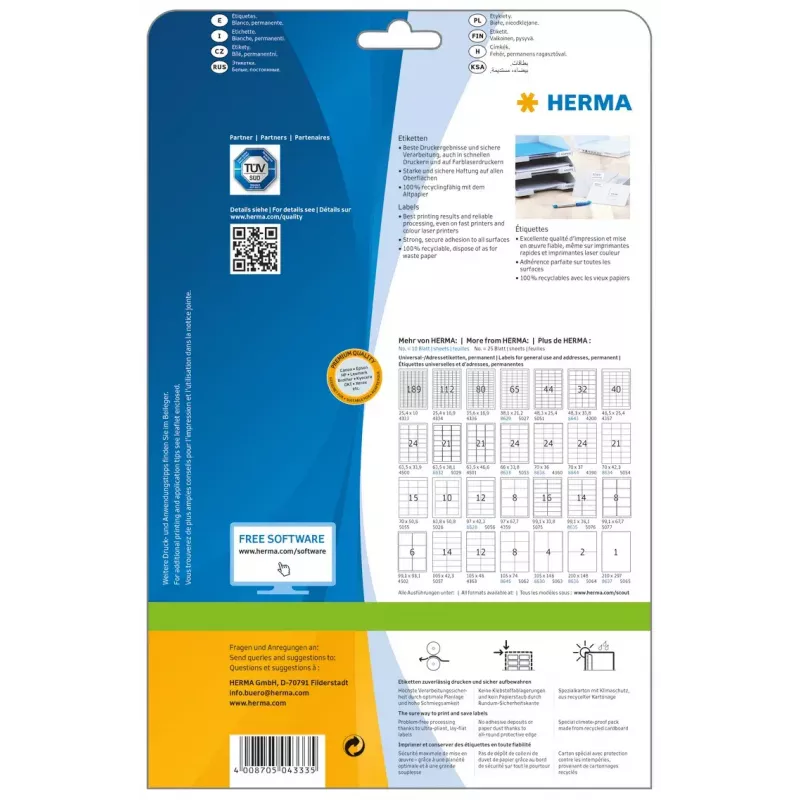Itseliimautuva tulostetarra HERMA Labels Premium A4 25,4x10 mm 4725 kpl