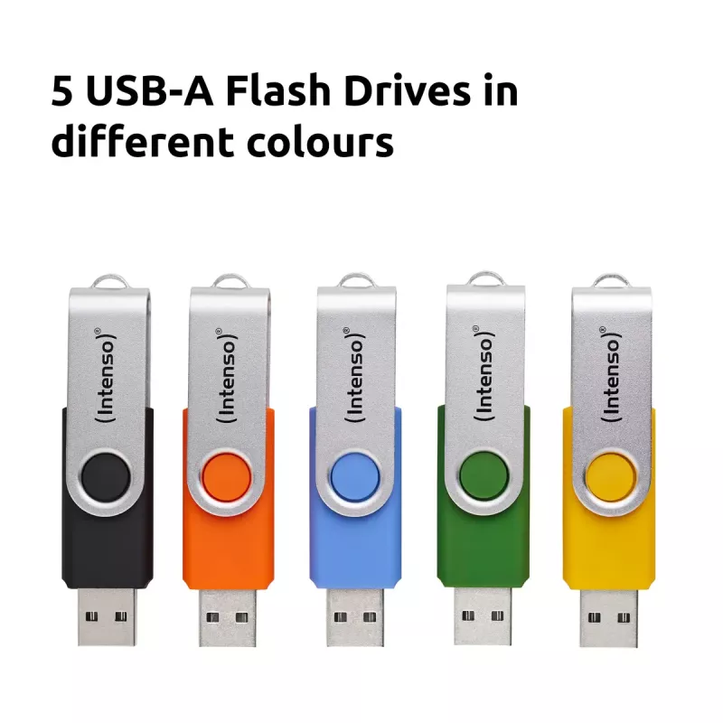 INTENSO Office Line USB-muistitikku monipakkaus 5×64 GB, USB-A, USB 3.2 Gen 1, Swivel, monivärinen