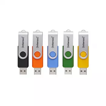 INTENSO Office Line USB-muistitikku monipakkaus 5×64 GB, USB-A, USB 3.2 Gen 1, Swivel, monivärinen
