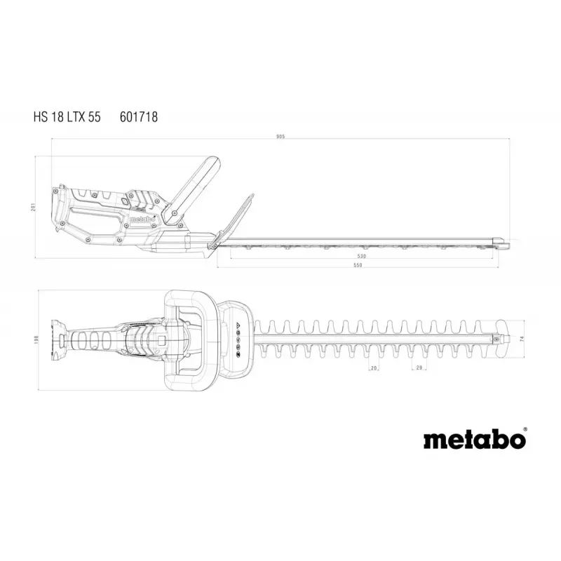 Metabo HS 18 LTX 55 akkuvarsiaidanleikkuri kaksipuolisella terällä, 18 V, 55 cm leikkuupituus, pelkkä laite