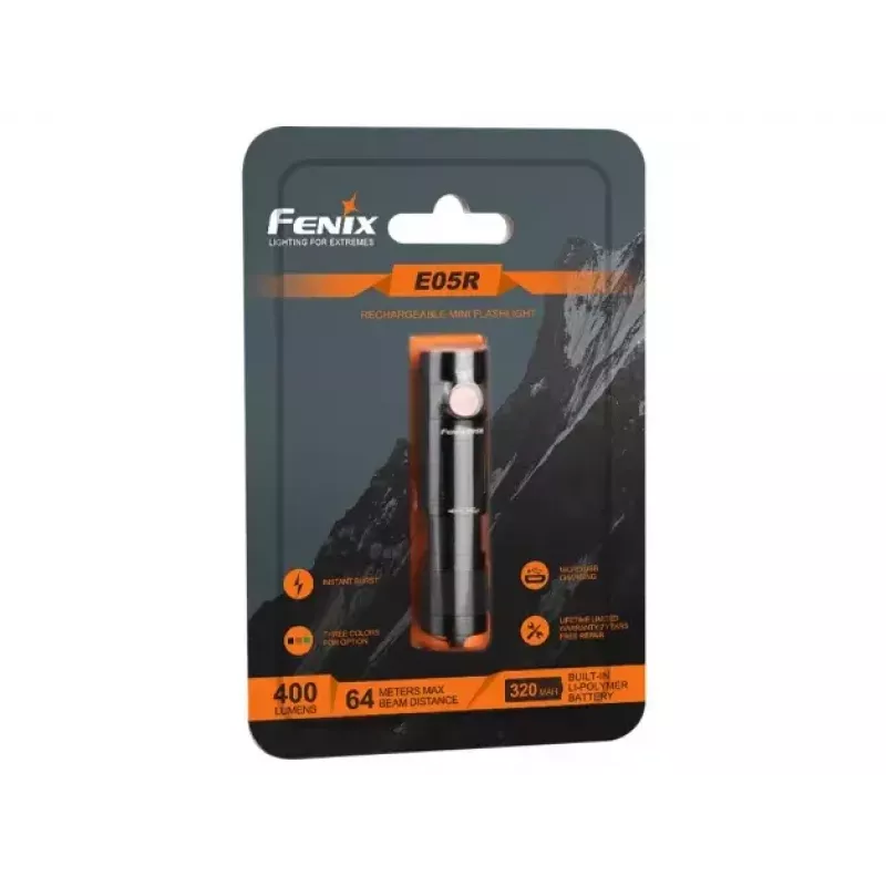 Fenix E05R taskulamppu musta käsitaskulamppu LED duralumiini IP68 30 h