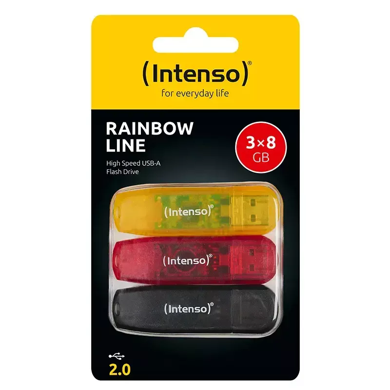 Intenso Rainbow Line USB-muistitikku 8 GB, USB-A 2.0, 3 kpl:n monipakkaus, monivärinen